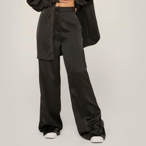 Black satin wide leg pants